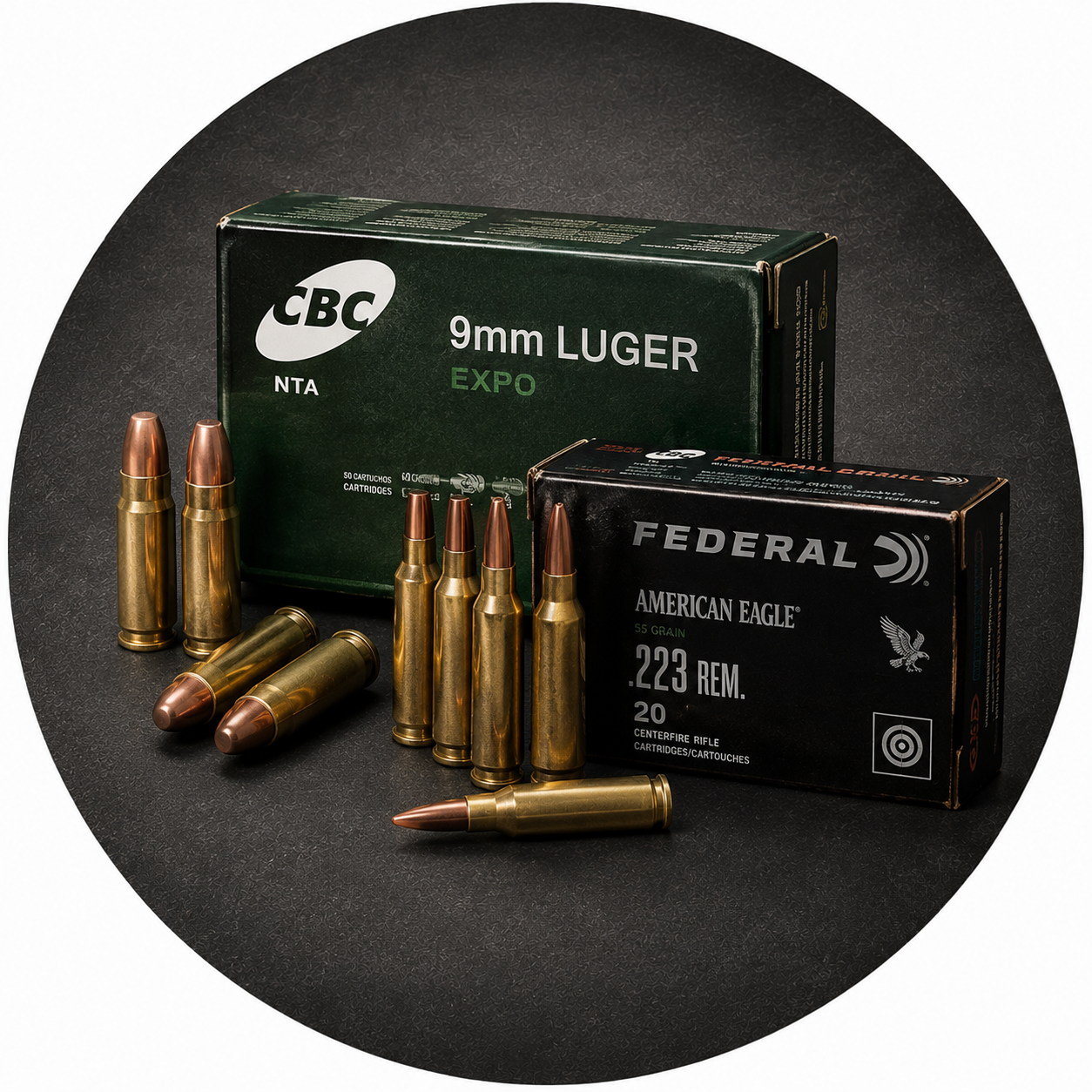 Munições 9mm e .223 Rem